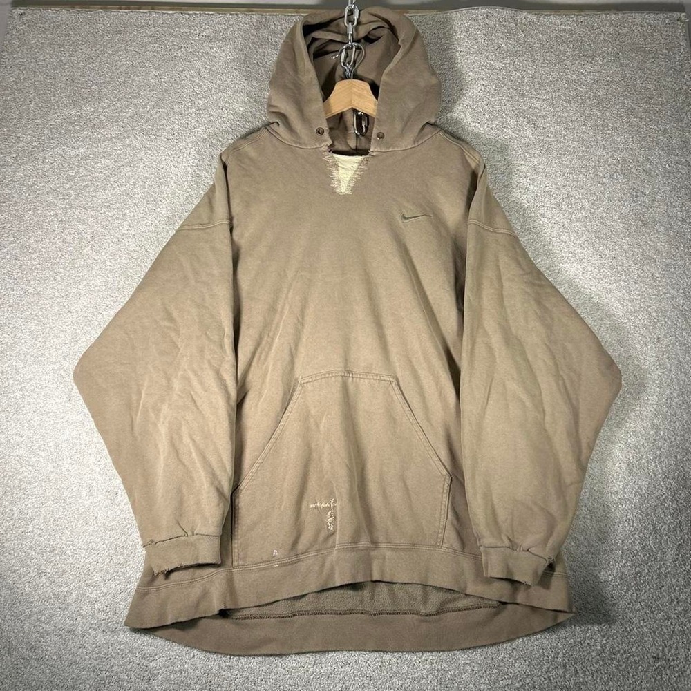 Vintage 90s Nike tan brown distressed repaired essential sportswear hoodie XXL
